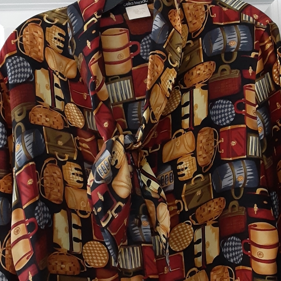 Designer  Silk "suitcase" blouse shirt top - M - Picture 3 of 7